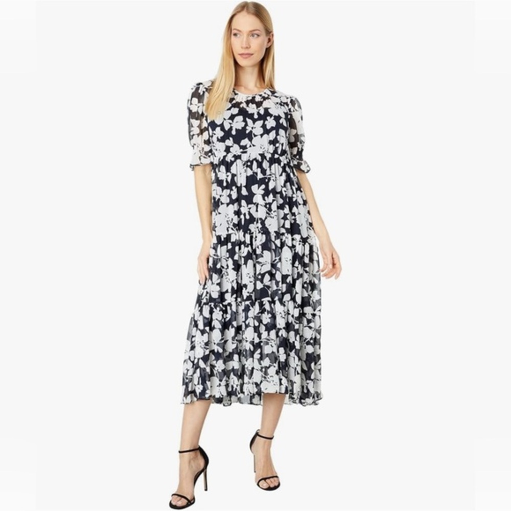 Tommy Hilfiger Short Sleeve Sunday Silhouette Chiffon Dress Sky Captain/Ivory